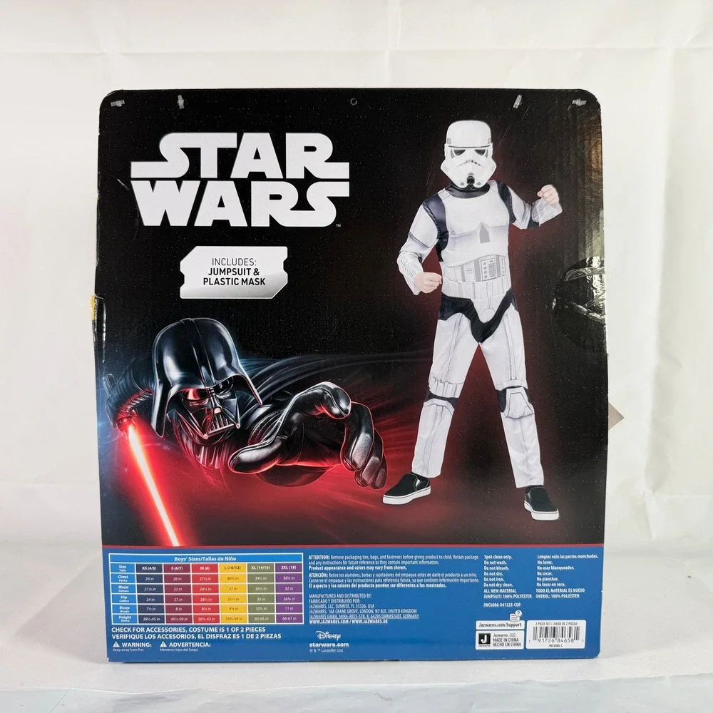 Star Wars Stormtrooper Costume Boys Size Large 10/12 Jumpsuit Mask Jazwares NIB